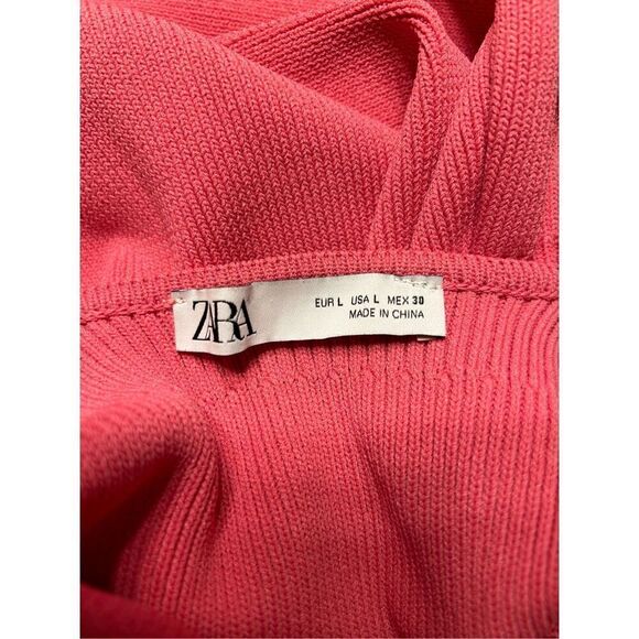 Zara Chain Strap Sleeveless Rib Knit Fit And Flare Dress Hot Pink Size Large - Picture 7 of 9